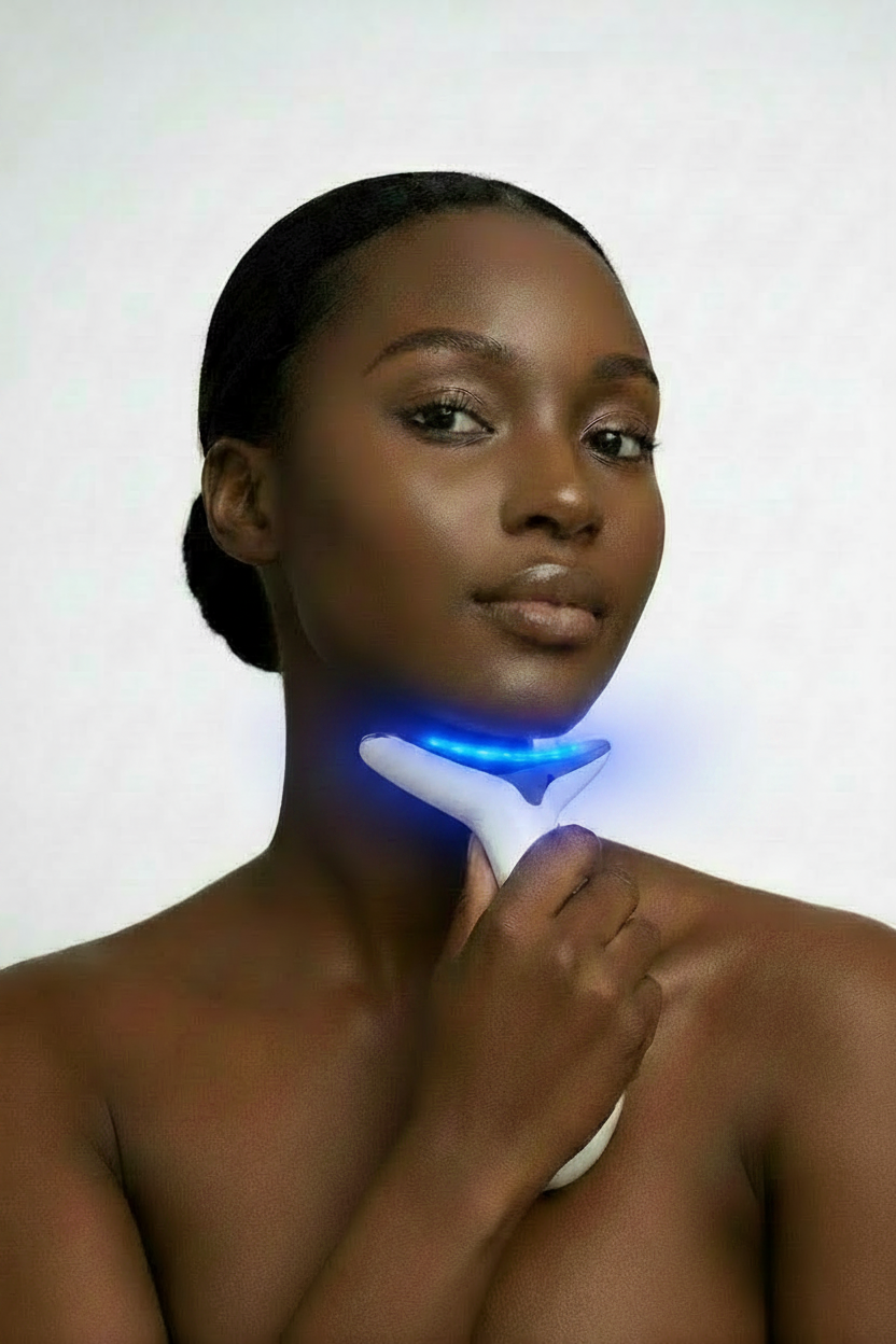 African Woman with Royal Blue LED Neck Massager