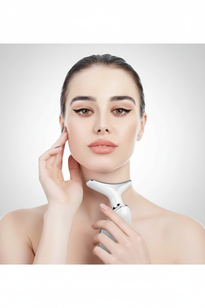 Caucasian Woman Holding Neck Massager Like Reference